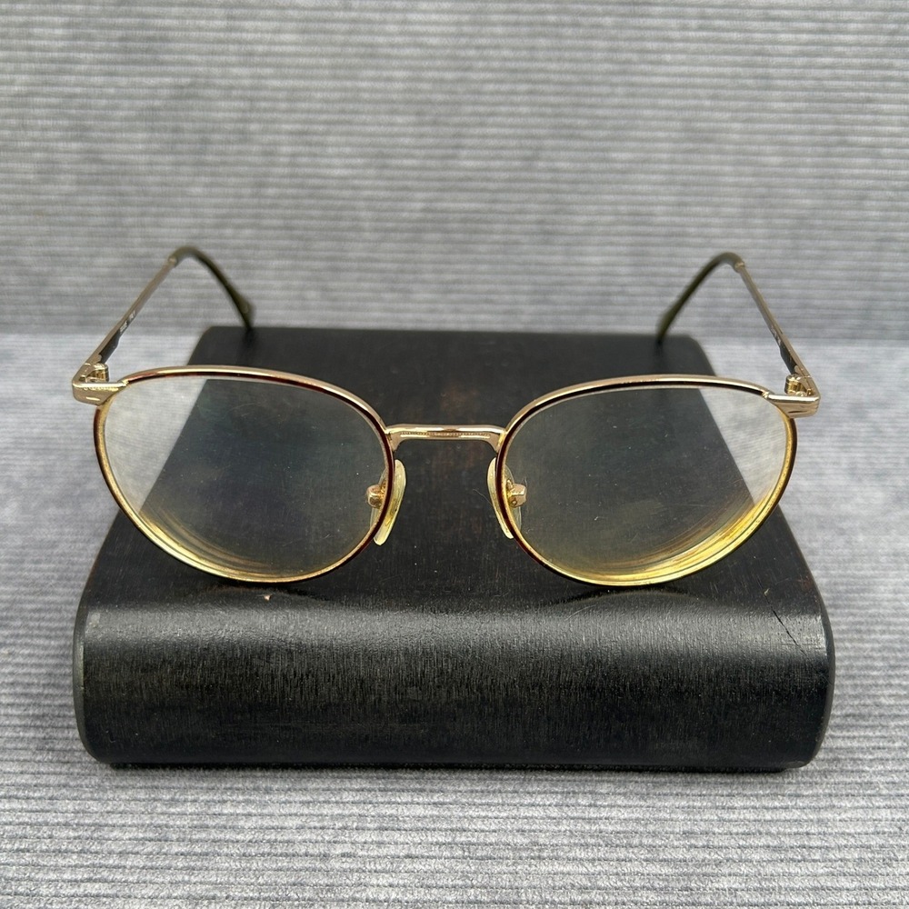 Vintage Italy Gold Round Eyeglasses Tortoise Accent Metal Frames 53-19 140